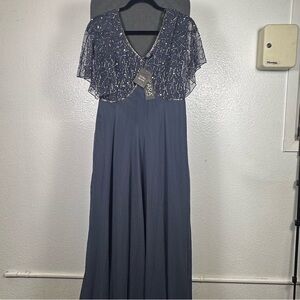 J Kara Maxi Dress with Beaded Overlay